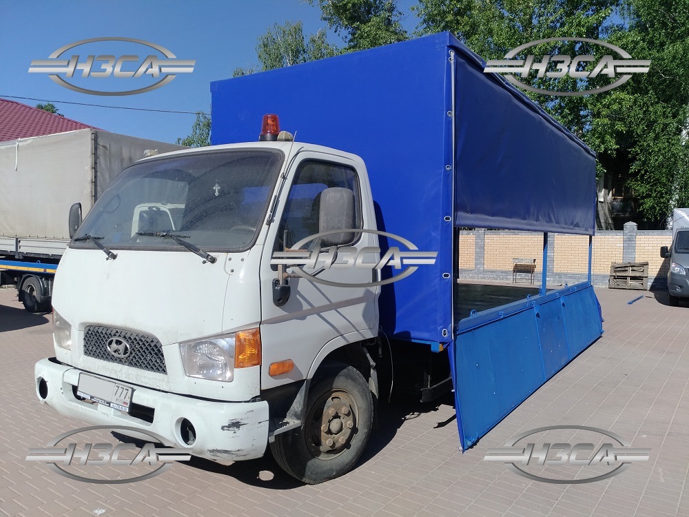 Эвакуатор Hyundai HD-78 с ломаной платформой, каркас, откидной борт, сдвижная крыша, тент